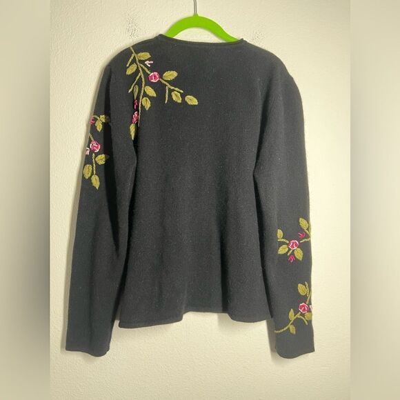 Vintage Rabbit Hair Wool Blend Rose Embroidered Cardigan Sweater Size L - Picture 2 of 11